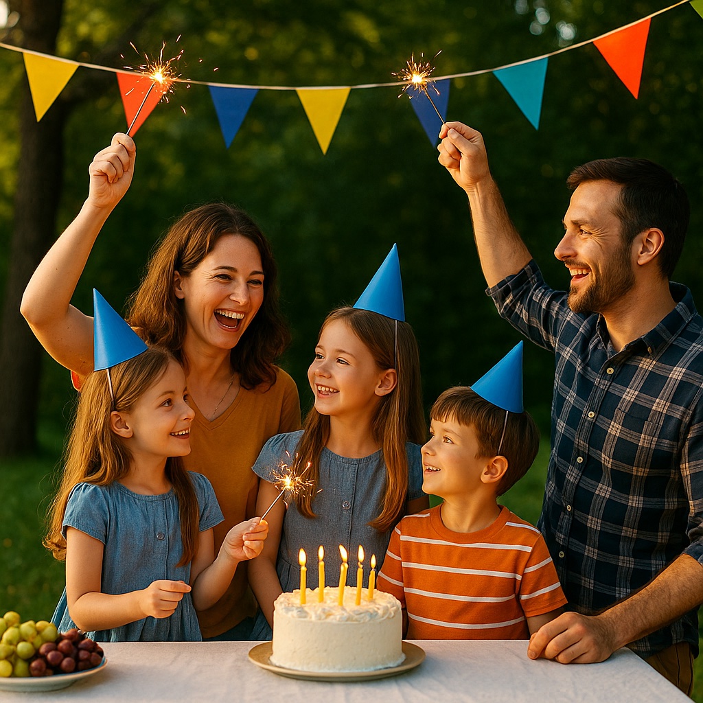 Family celebrating outdoors