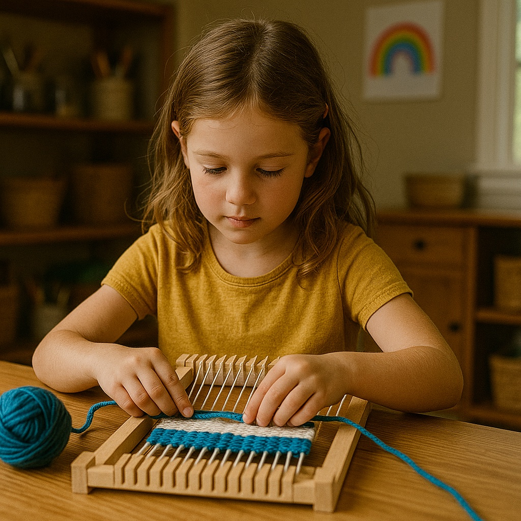 Child weaving a craft