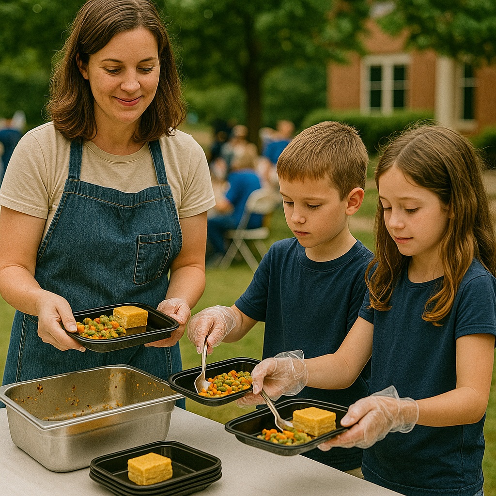 Serving meals at a community event